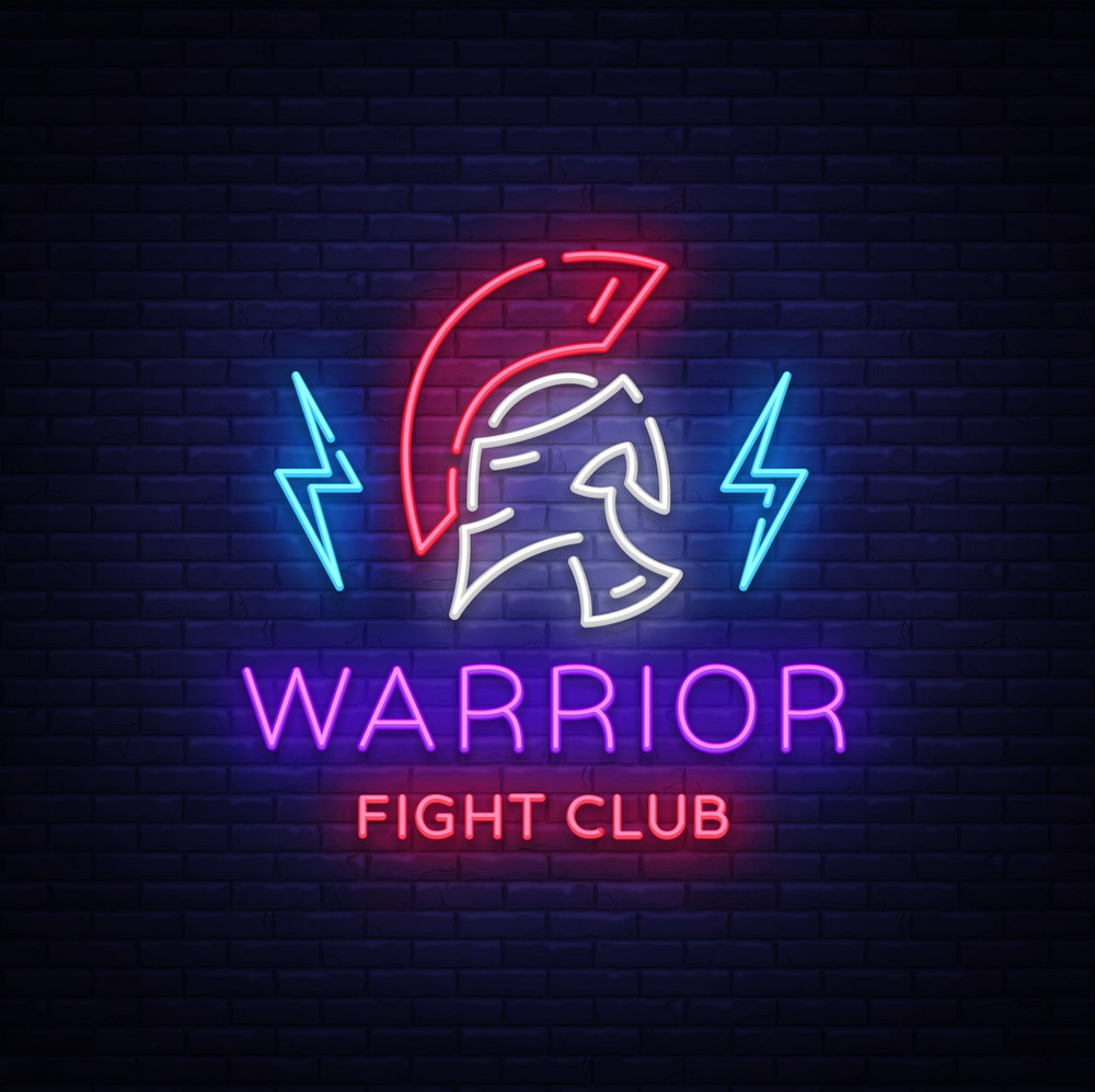 fight club neon sign warrior logo in neon style vector 20640239